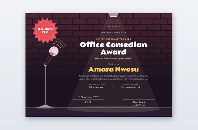Free Office Comedian Award Certificate Template – Rimshot