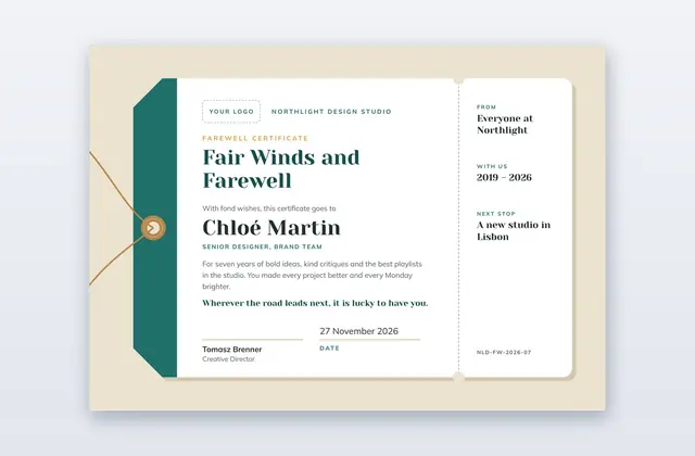 Free Farewell Certificate Template – Wayfarer | PPT-Design