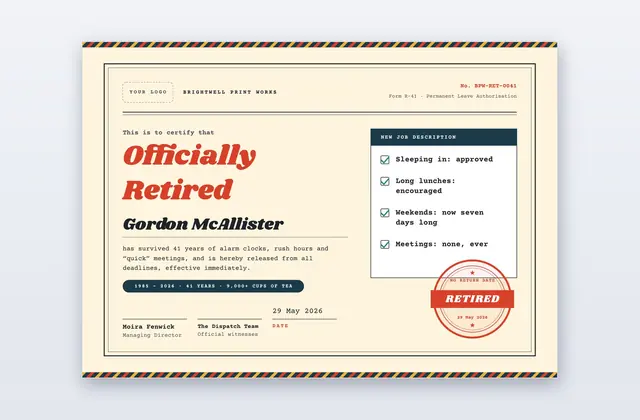 Free Funny Retirement Certificate Template – Very Official