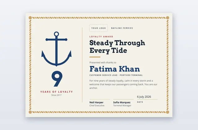 Free Loyalty Award Certificate Template – Anchorage