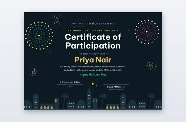 Free National Day Participation Certificate Template – Bouquet