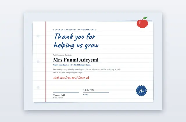 Free Teacher Appreciation Certificate Template – Copybook