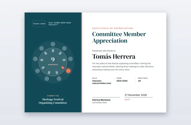 Free Committee Member Appreciation Certificate Template – Ensemble