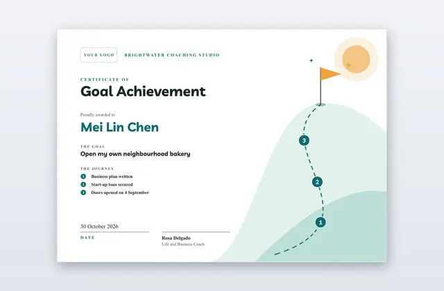Free Goal Achievement Certificate Template – Journey Line
