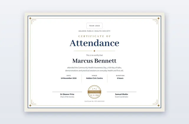 Free Certificate of Attendance Template – Attested