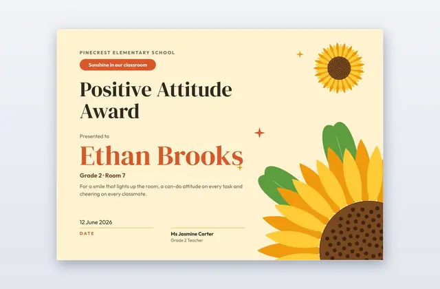 Free Positive Attitude Award Certificate Template – Daystar
