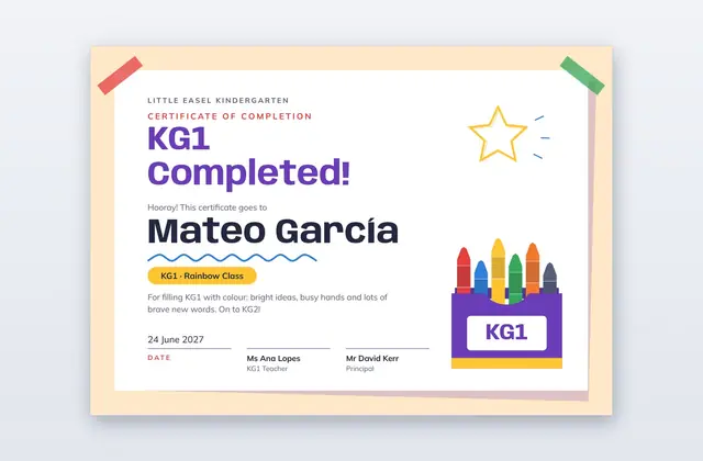 Free KG1 Completion Certificate Template – Art Box