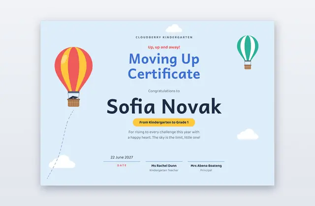 Free Kindergarten Moving Up Certificate Template – Aloft