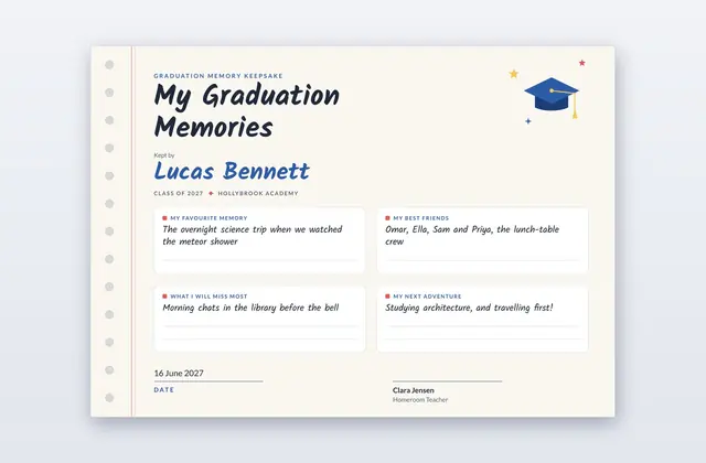 Free Graduation Memory Keepsake Template – Journal