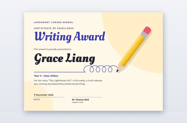 Free Writing Award Certificate Template – Mightier