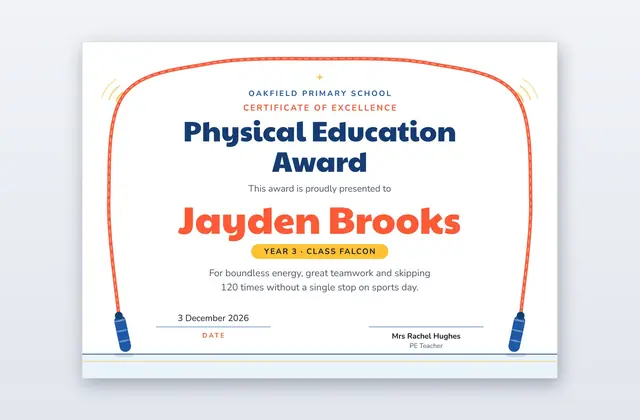 Free Physical Education Award Template – Rope Swing