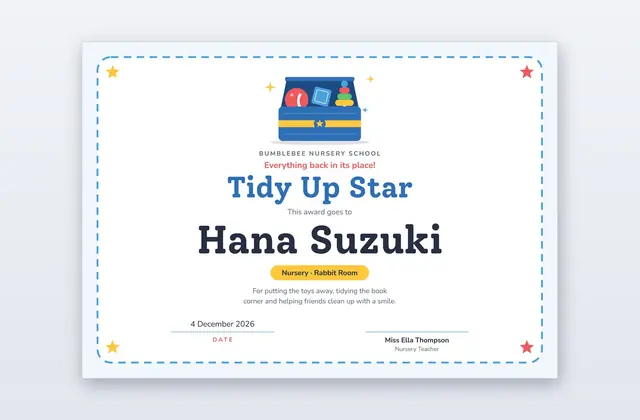 Free Tidy Up Star Award Template – Toy Chest | PPT-Design
