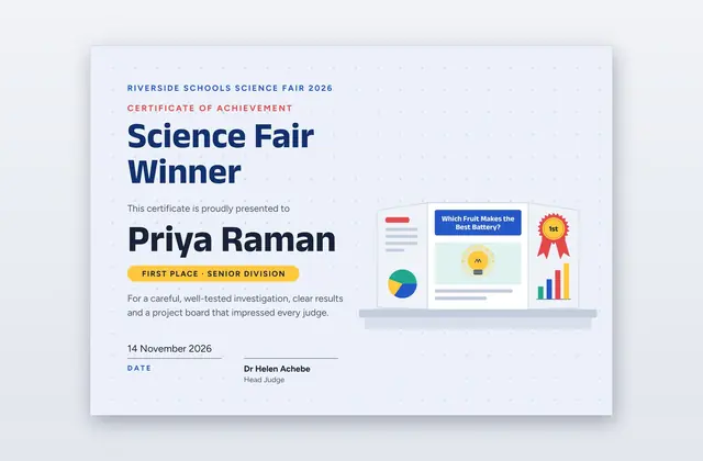 Free Science Fair Winner Certificate Template – Abstract