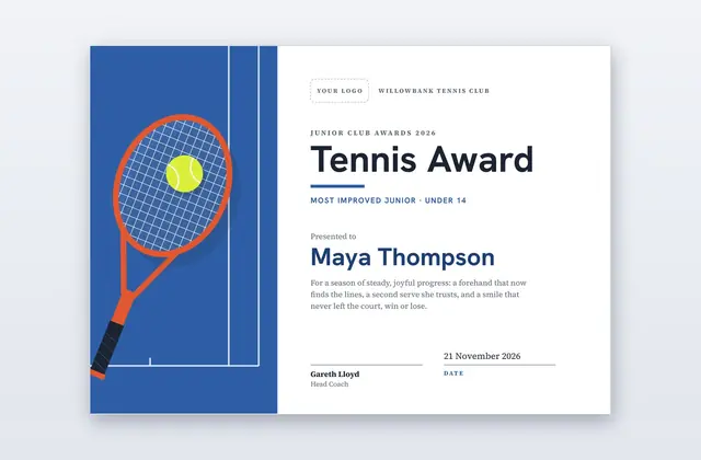Free Tennis Award Certificate Template – Forehand