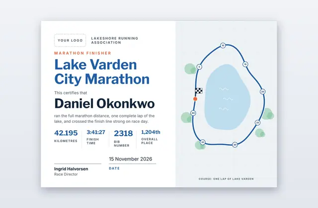 Free Marathon Finisher Certificate Template – Lakeshore