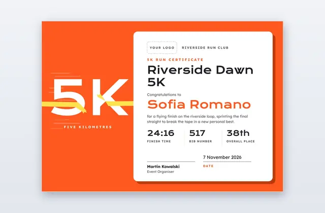 Free 5K Run Certificate Template – Kick | PPT-Design