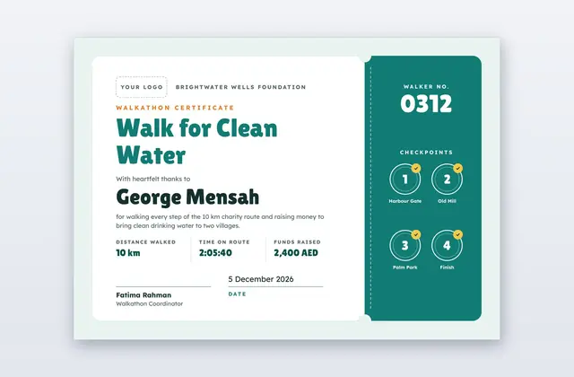 Free Walkathon Certificate Template – Jaunt | PPT-Design