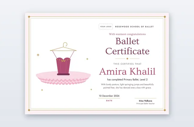 Free Ballet Certificate Template – Organza | PPT-Design