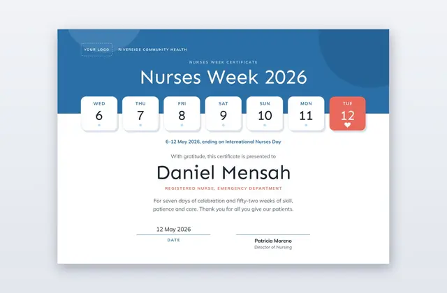 Free Nurses Week Certificate Template – Seven Days