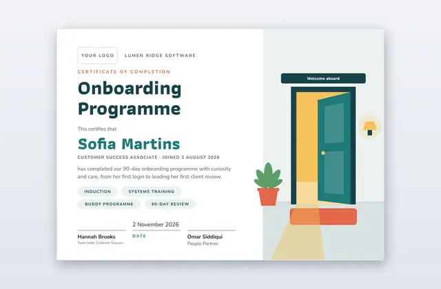 Free Onboarding Completion Certificate Template – Ajar