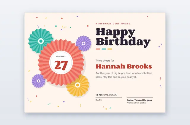 Free Happy Birthday Certificate Template – Crepe Fan