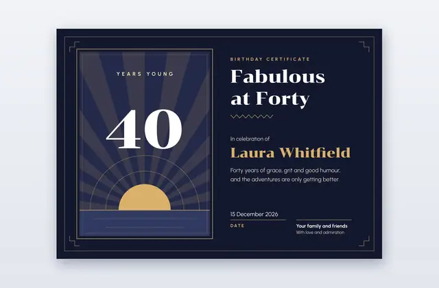 Free 40th Birthday Certificate Template – Chevron Sun
