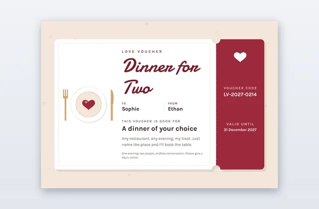 Free Love Voucher Template – Dinner for Two | PPT-Design