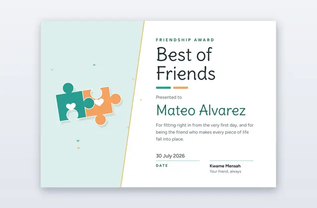 Free Friendship Award Template – Duet | PPT-Design