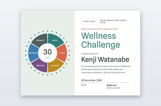 Free Wellness Challenge Certificate Template – Spokes
