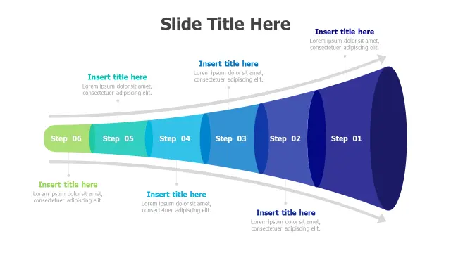 6-Stage Horizontal Funnel Gradient Process | PPT Design