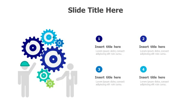 Teamwork Gears Process Four Steps Layout | PPT Design