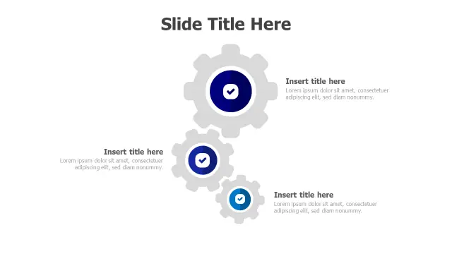 Three Stage Gear Process Checkmark Diagram | PPT Design