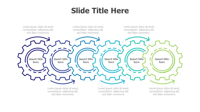 Six Interlocking Gears Process Chain | PPT Design