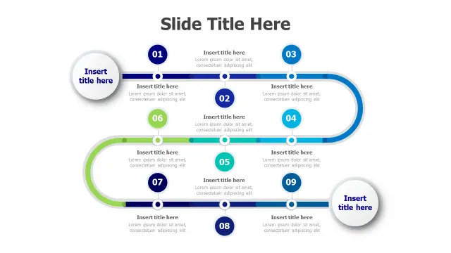 9-Step Curved Path Timeline Infographic | PPT Design