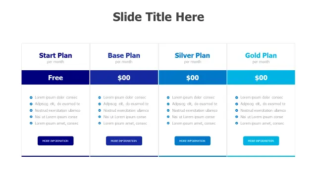4-Tier Subscription Pricing Table Layout
