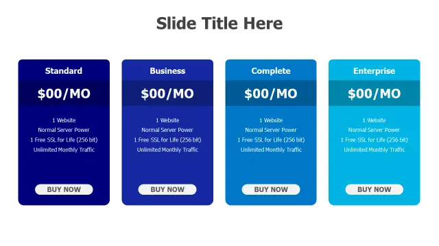 Four Tier Service Pricing Cards Layout