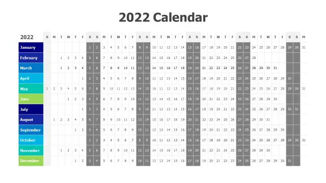 Annual Grid Calendar Layout Template | Calendar | PPT Design