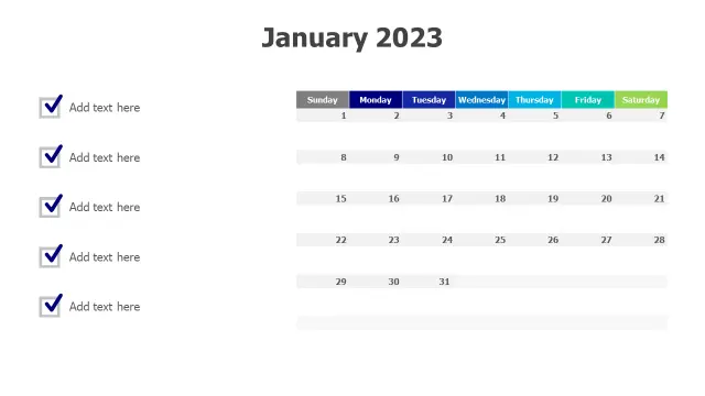 January 2023 Task Calendar Checklist | Calendar | PPT Design