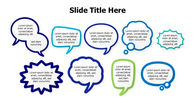 Eight Colorful Thought Bubble Collection Layout | PPT Design