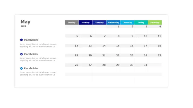 Monthly Task Calendar with Sidebar Notes | PPT Design