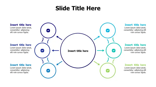 Central Hub Six Branch Process Diagram | Arrows | PPT Design