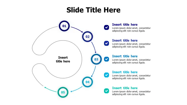 5-Point Spiral Process Flow Diagram | Round | PPT Design