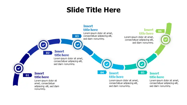 Six Step Curved Arrow Process Timeline | Arrows | PPT Design