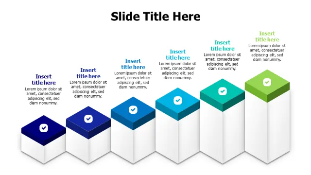 Six Step Ascending 3D Block Process | 3D | PPT Design
