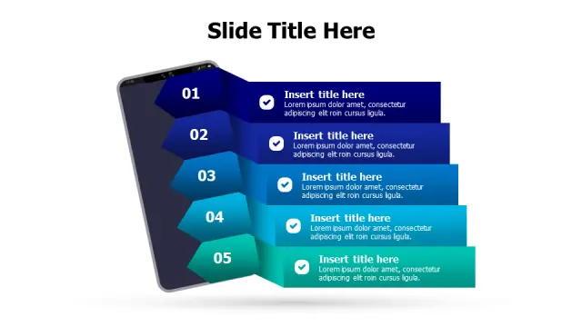 5-Step Mobile App Features List Display | 3D | PPT Design