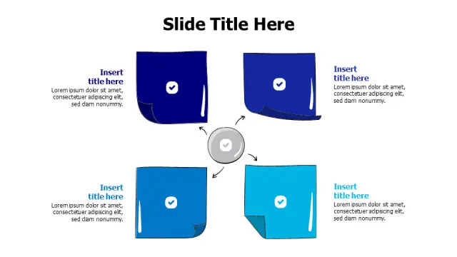 4-Point Sticky Notes Hub Diagram | Branching | PPT Design