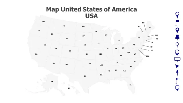 USA State Abbreviations Map with Location Pins | PPT Design