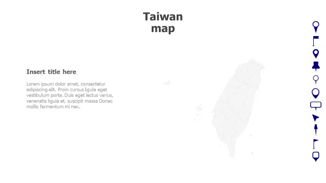 Taiwan Island Detailed Map with Location Pins | PPT Design