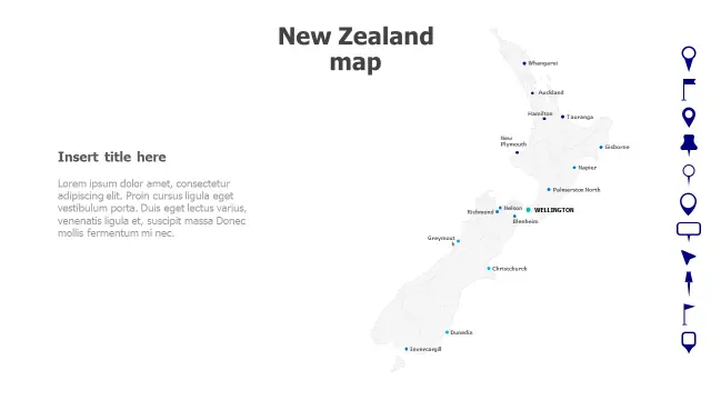 New Zealand Cities Pinpoint Map Template | Maps | PPT Design
