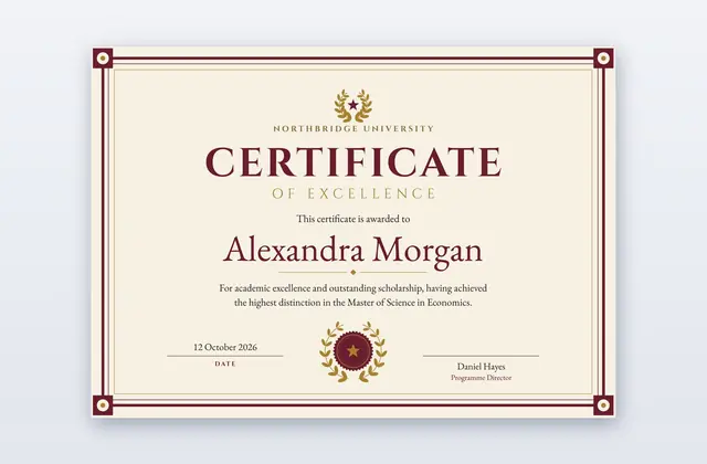 Modèles de certificat d'excellence et de mérite | PPT-Design